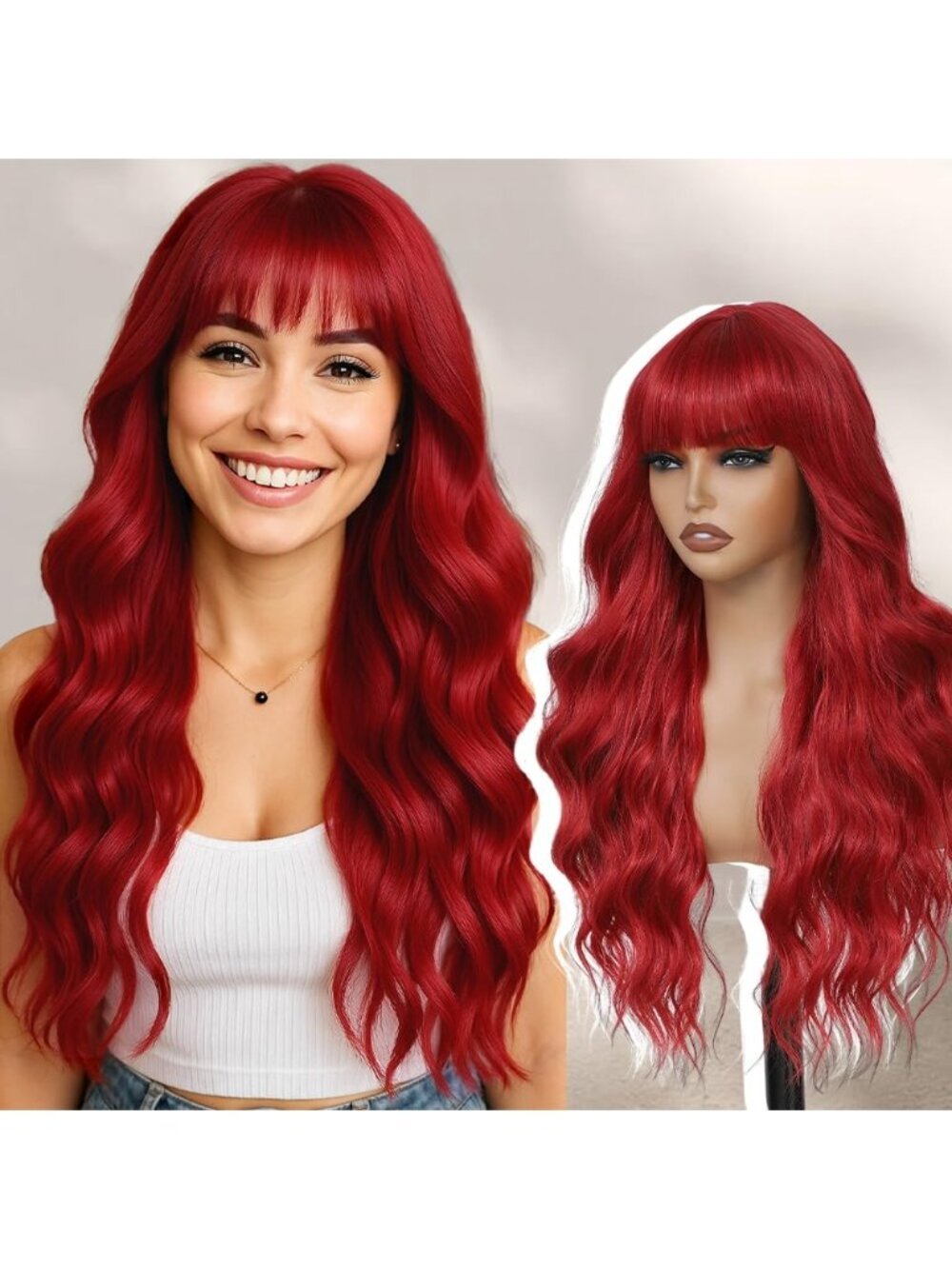 26 Inch Women's Red Soft Layered Wavy Curly Hair Wig with Natural Shine